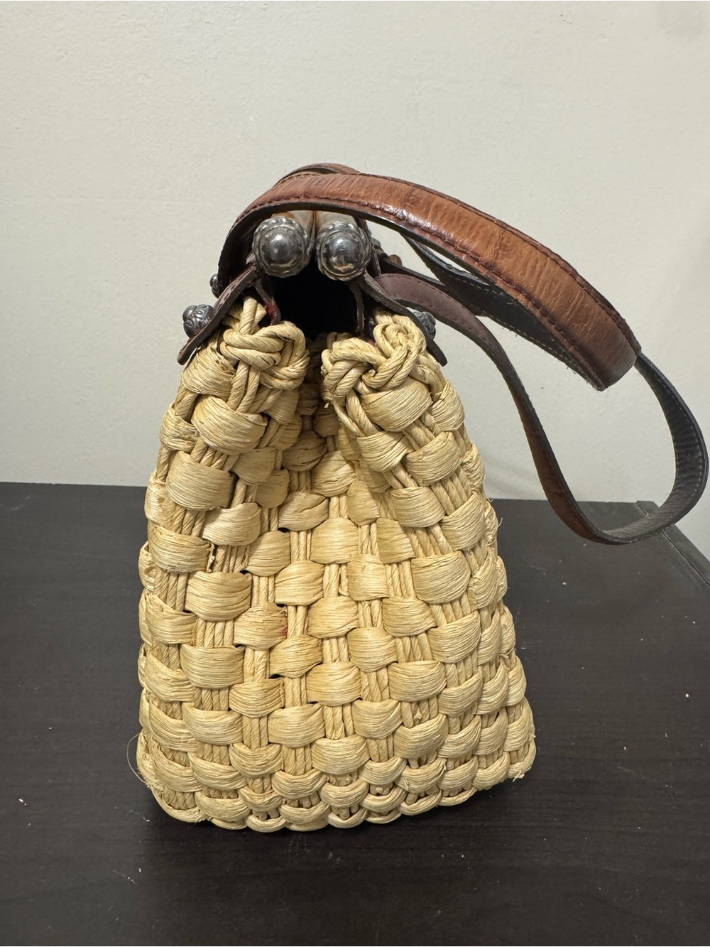 VTG Brighton Ruth Woven Straw Leather Dr Satchel Purse EUC - Picture 4 of 11